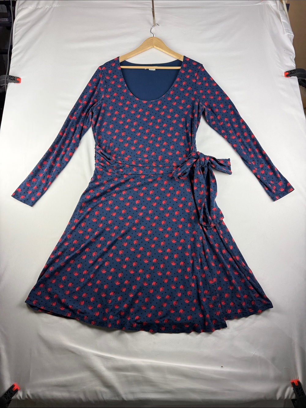 Boden Faux Wrap Midi Dress Blue Red Floral Long Sleeve Women's Size 14
